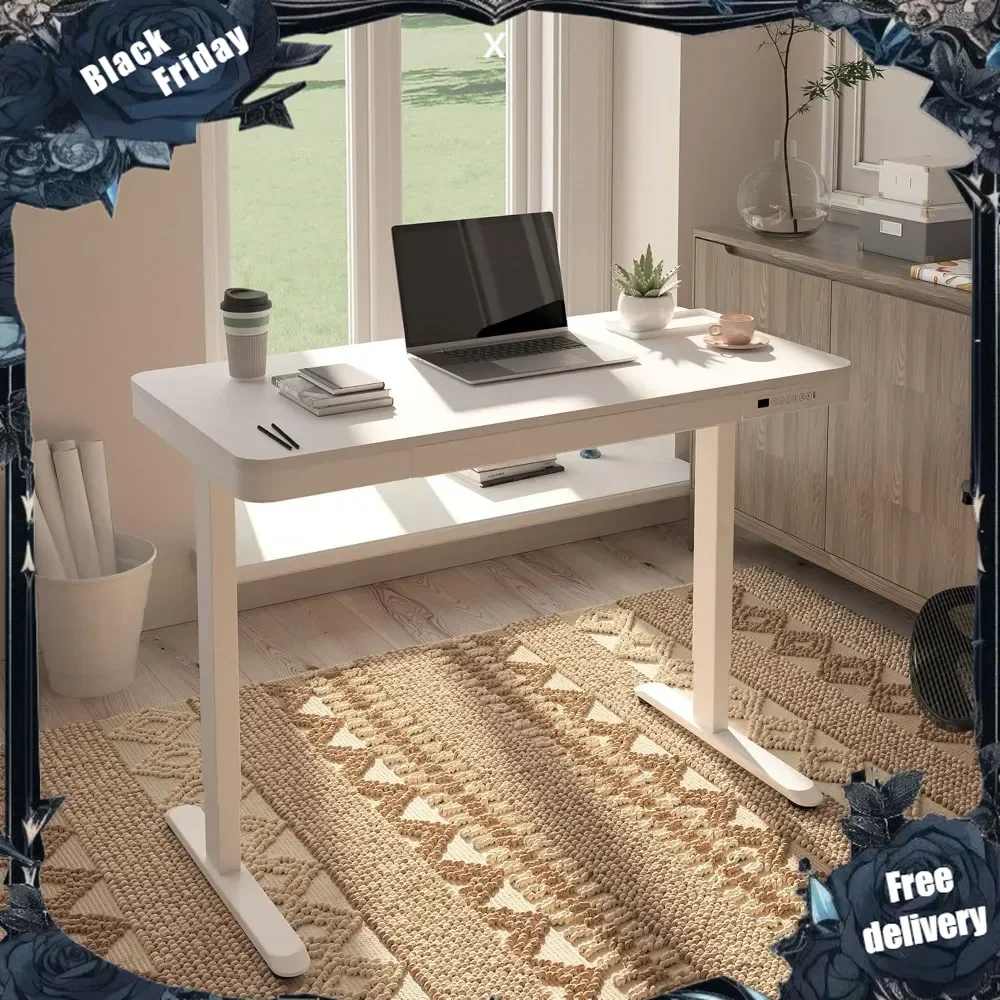 Comhar Electric Standing Desk with Drawers Charging USB A to C Port, Height Adjustable 48