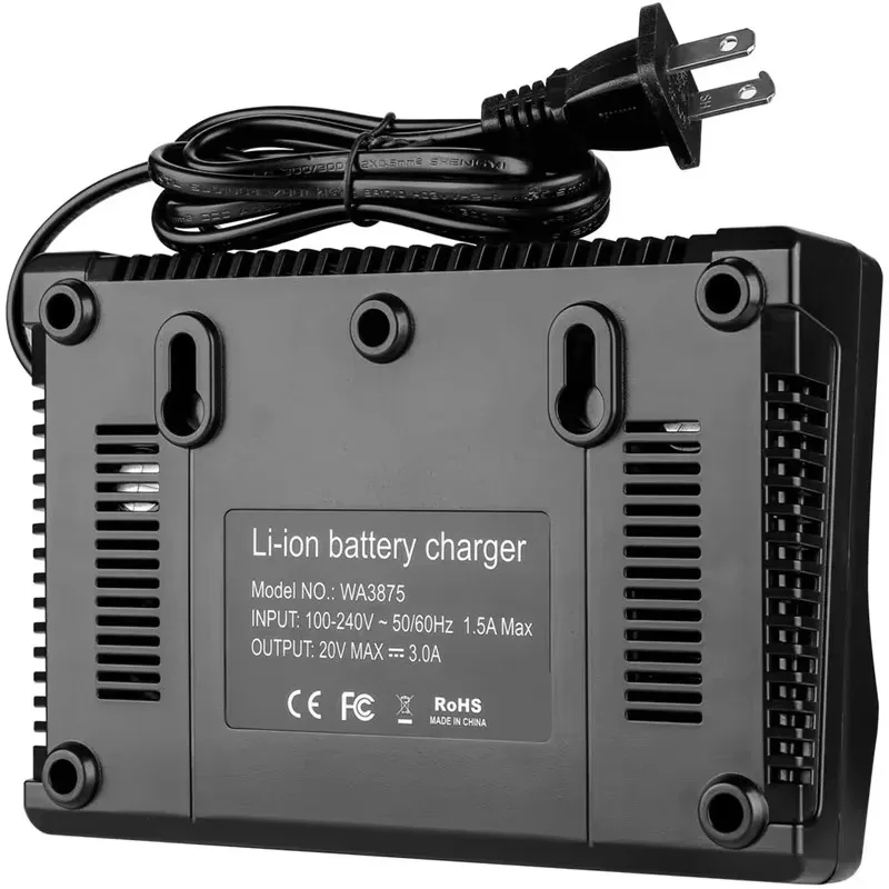 WA3875 Charger Replacement For Worx 20V WA3770 WA3520 WA3525 WA3575 Dual-Port 20 MAX Li-ion Battery Charger with LED Indicator