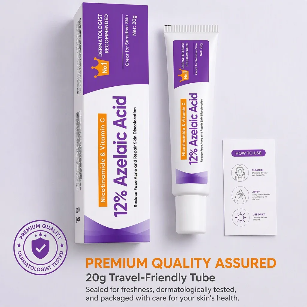 Azelaic Acid 12% Niacinamide Vitamin C Face Cream 20g Brightening Moisturizer Even Skin Tone Sensitive
