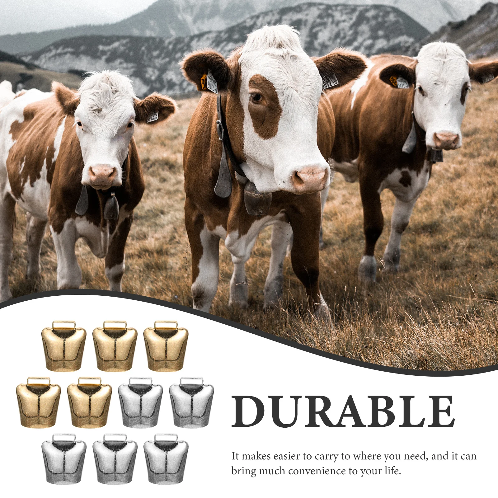 

10 шт. легкие железные колокольчики для крупного рогатого скота, колокольчики для ошейника для домашних животных, громкий звук, прочный деревенский рождественский подвесной колокольчик «сделай сам», украшения