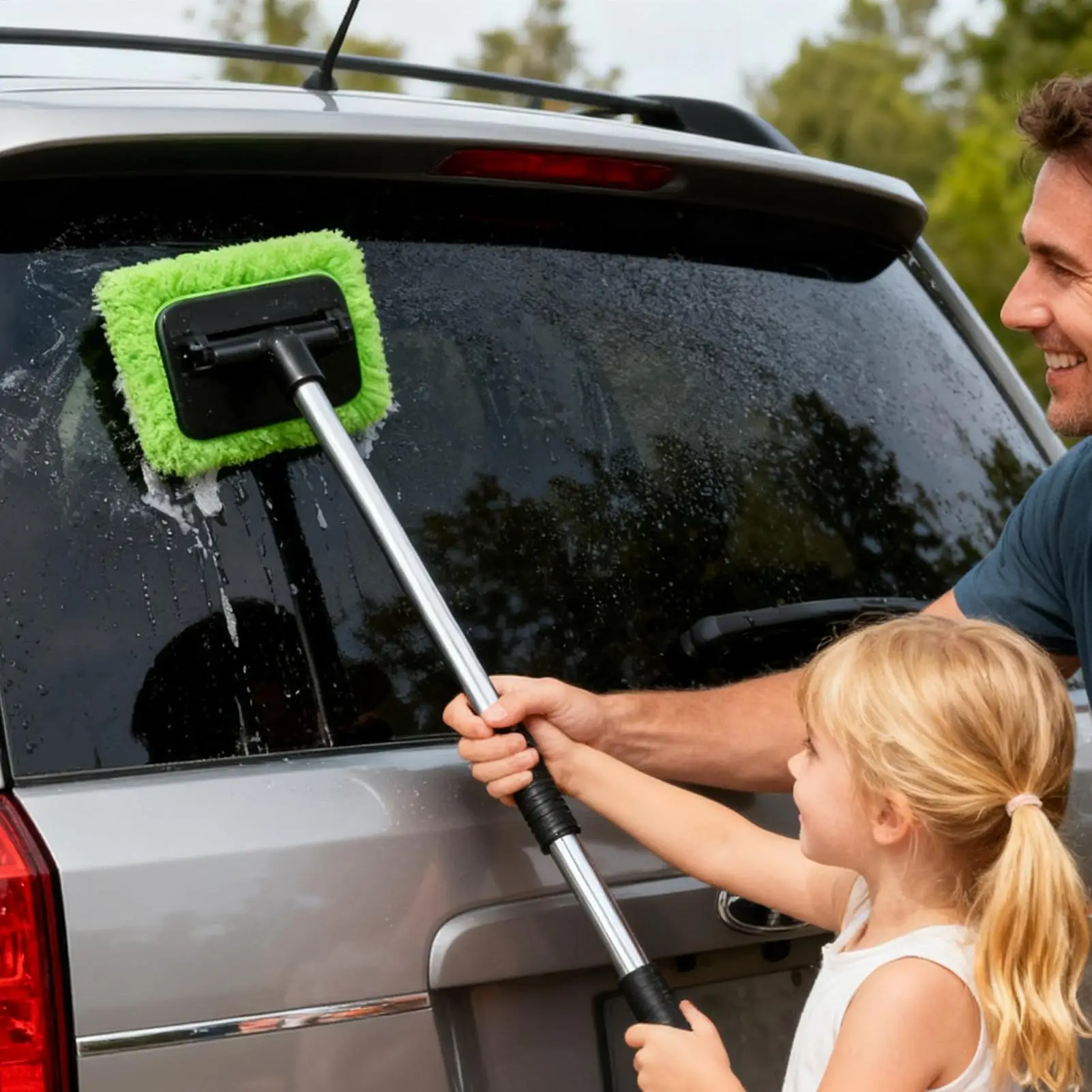 Microfiber Car Glass Cleaning Brush 180 Degree Rotating Telescoping Pole Windshield Cleaning Tool for Shower Room Bathroom