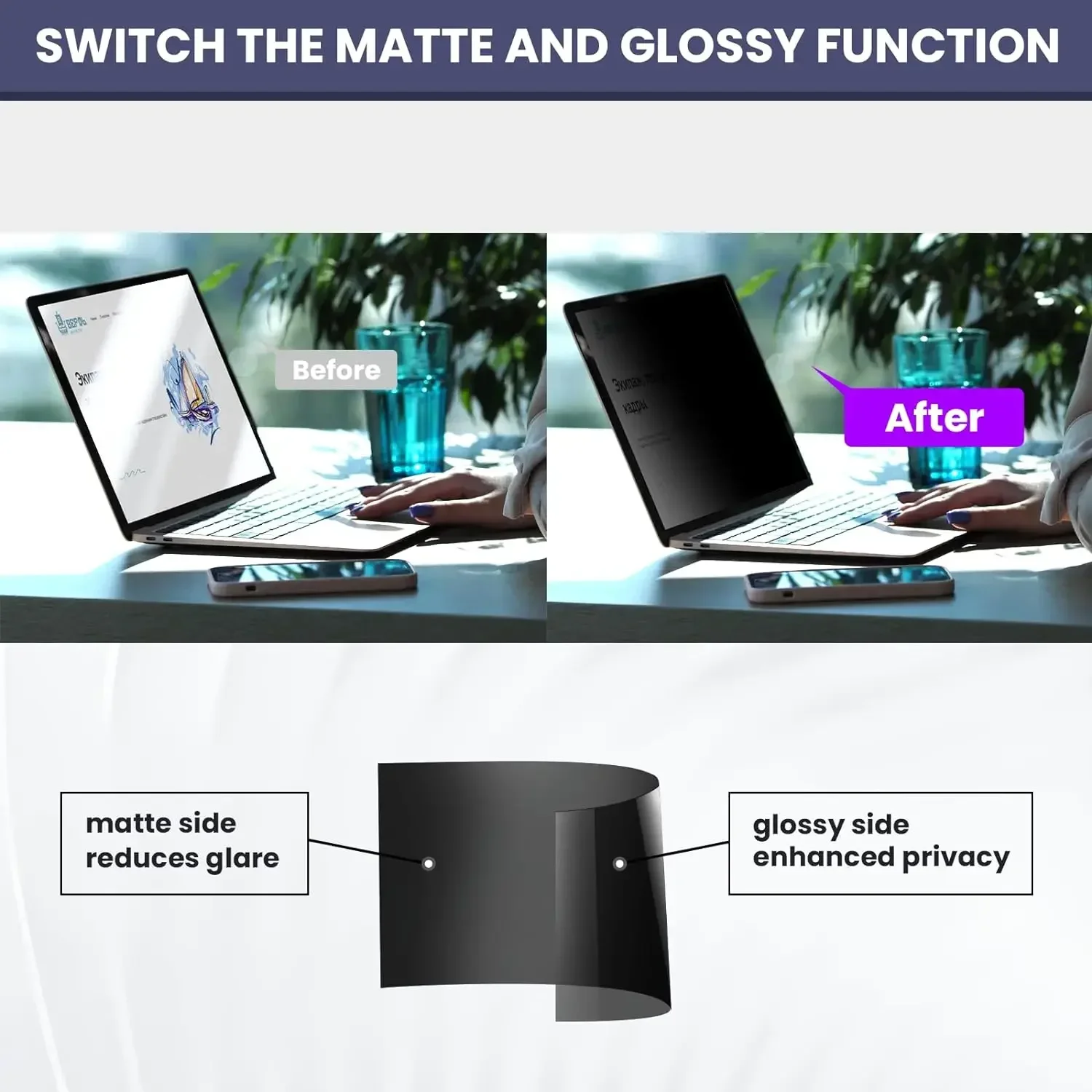 14 Inch 16:9 Laptop Privacy Screen Filter - Computer Monitor Privacy Shield and Anti-Glare Anti Blue Light Protector