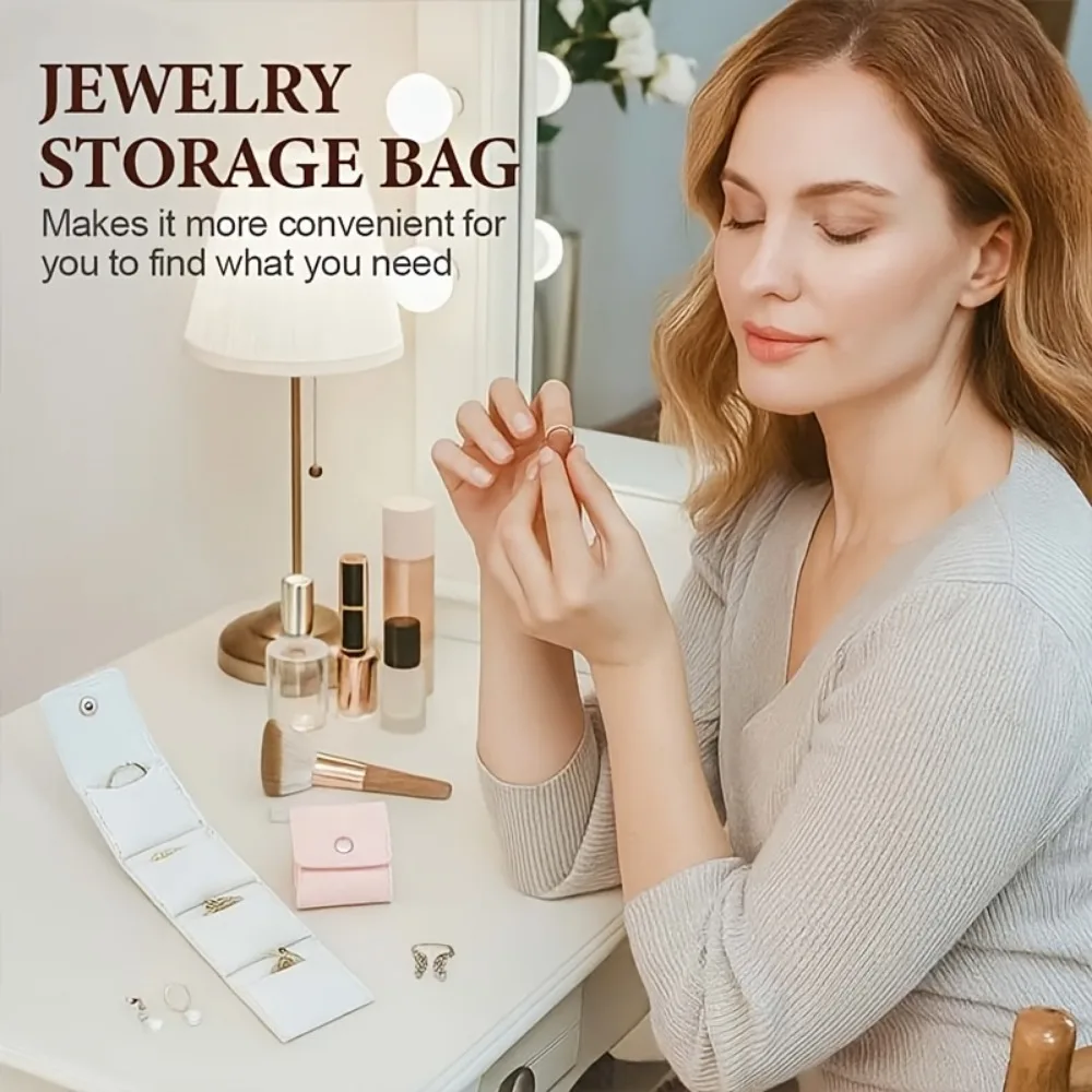 Foldable Multi-functional Travel Jewelry Storage Pouch, Four-compartment Portable Multi-layer Storage with Snap-button Secure
