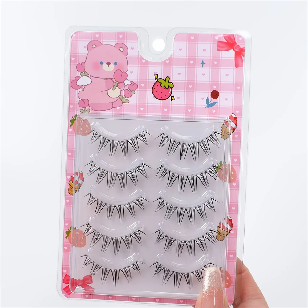 自然な見た目のつけまつげ5組、10-12mm Cカーリー、透明なステムの極細バンド、フルフェアリースタイルのフィッシュテールまつげ