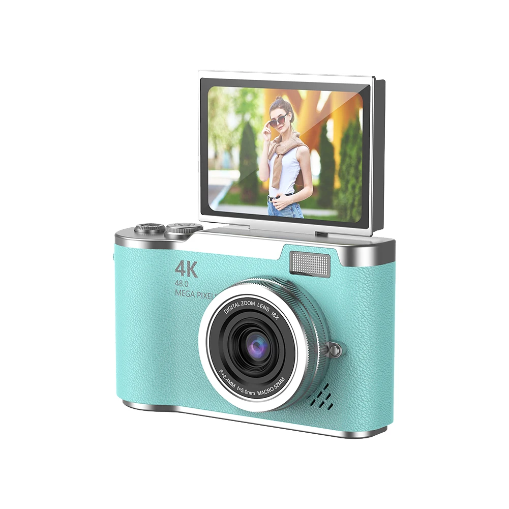 4K 디지털 카메라 48MP 휴대용 CCD 카메라 8배 줌 비디오 캠코더 180도 회전 화면 비디오 레코더 (청소년, 성인, 초보자용)