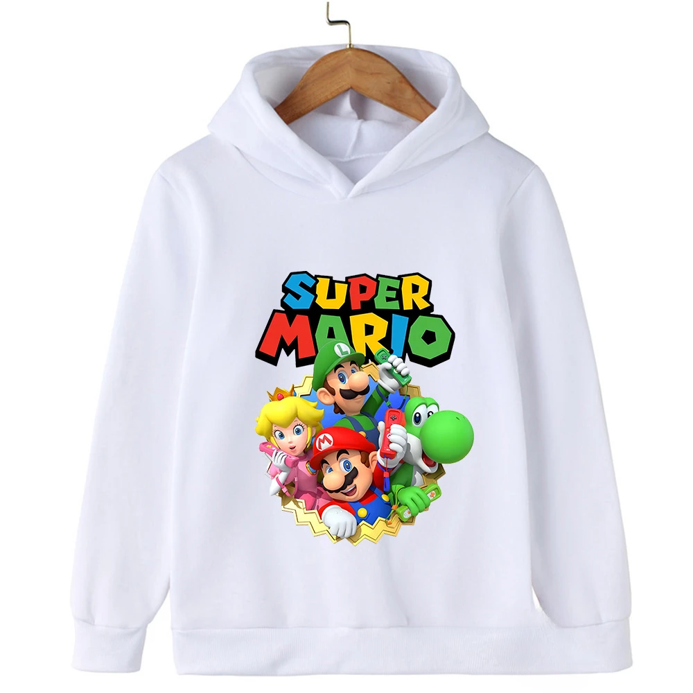 New Style Children's Clothing Hoodie Autumn and Winter Fashion and Casual Mario Cartoon Anime Print Men's and Women's Hoodies