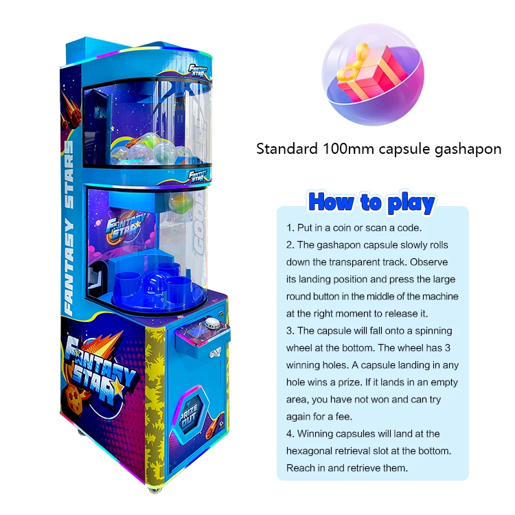 Lucky Drop 100mm Rechargeable USB Powered Plastic Capsule Toys Coin Operated English/Spanish Japanese Vending Game Gacha