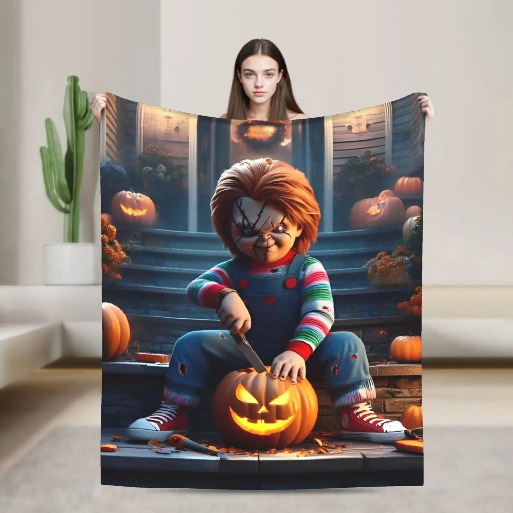 

Одеяло Chuckys на Хэллоуин, флисовое одеяло из фильма ужасов, легкое одеяло для кровати, спальни, одеяло