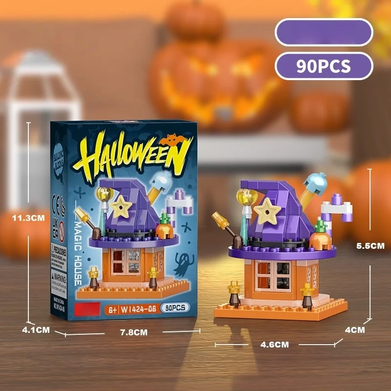 Halloween-pompoen mini-bouwstenen, montagespeelgoed voor kinderen, cadeau & bureaudecoratie