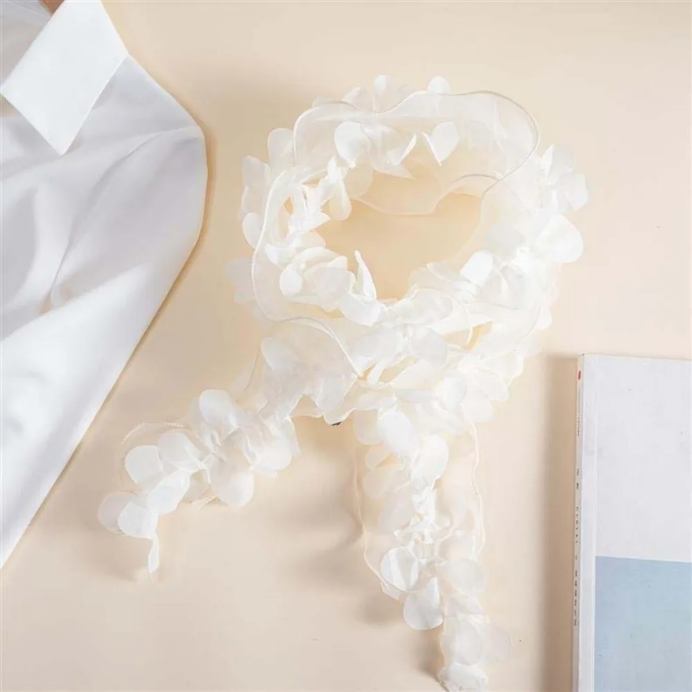 

Breathable Pearls Lace Long Scarf Large Wave Flower Shape Lightweight Neck Decoration Scarf Long Black Thin Ribbon Waistband