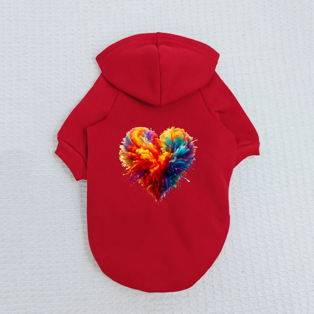 Hunde-Kapuzenpullover, buntes explosives Liebesmuster, Haustier, Herbst und Winter, trendige Kleidung, universell für kleine und mittelgroße Hunde