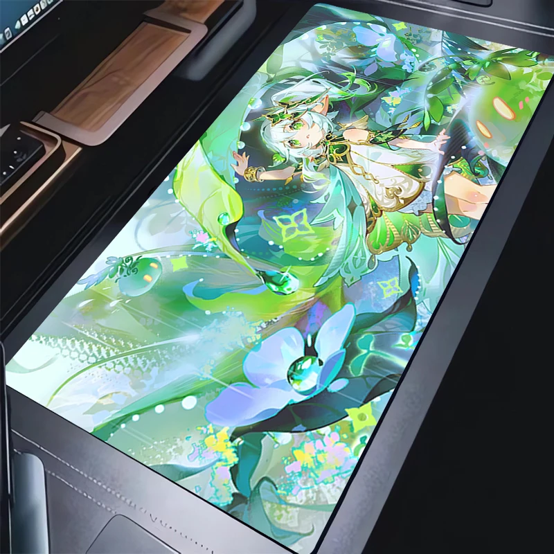 

XXL Green Plants Flower Mouse Pad Genshin Impact Nahida Mousepad PC Gamer Cabinet Kawaii Keyboard Rug Laptop Anime Girl Desk Mat