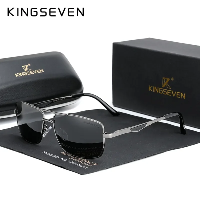 KINGSEVEN-gafas de sol polarizadas cuadradas clásicas para hombre, gafas de sol masculinas para conducir, protección de bloqueo UV400