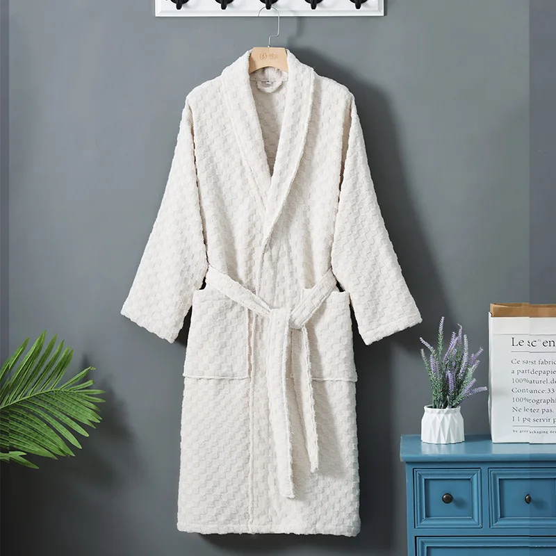 Cotton Bathrobe Towel Material Water Absorbent Quick-Dry Sleep Robes for Couples Spring and Autumn Bath Towel Robes for Women
