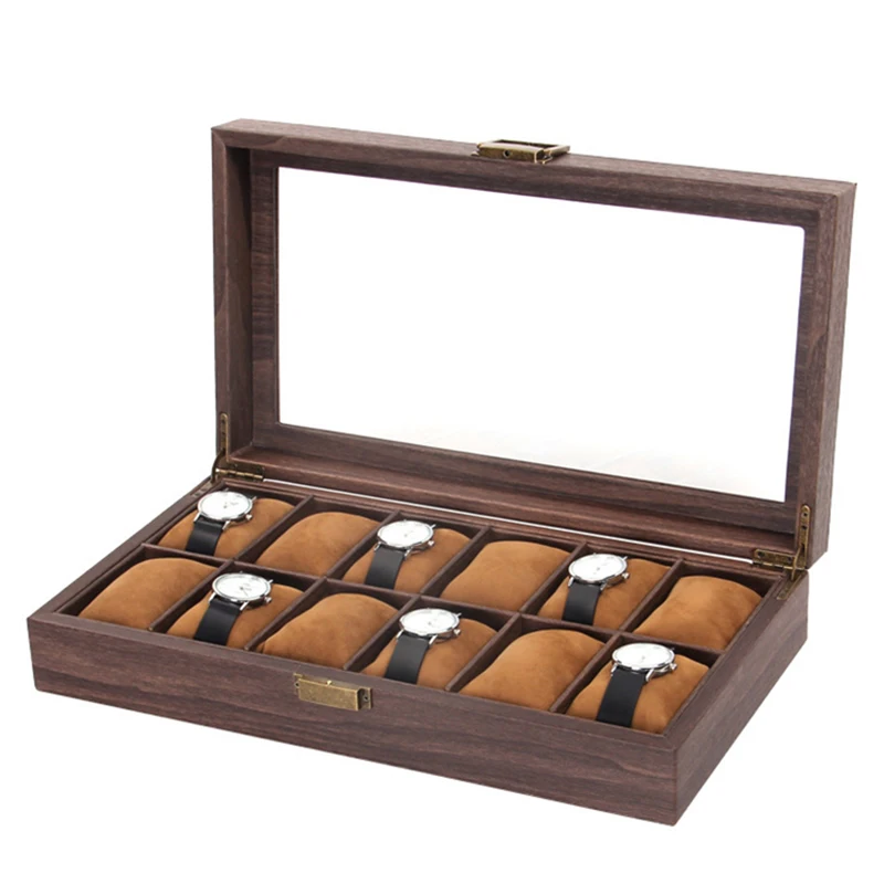 Mới Bằng Gỗ Cao Cấp Hộp Đồng Hồ 3/6/10/12 Lưới Trang Sức Hộp Bảo Quản Kính Cường Lực Đồng Hồ Đồng Hồ Nhà Tổ Chức