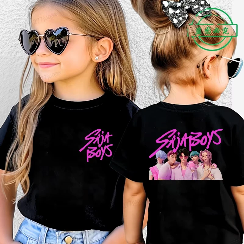 KPop Demon Hunters Saja Boys Kids Clothing Summer Cartoon Derpy Tiger Clothes Fashion Boys T-shirt Cotton Children's T Shirts image 4