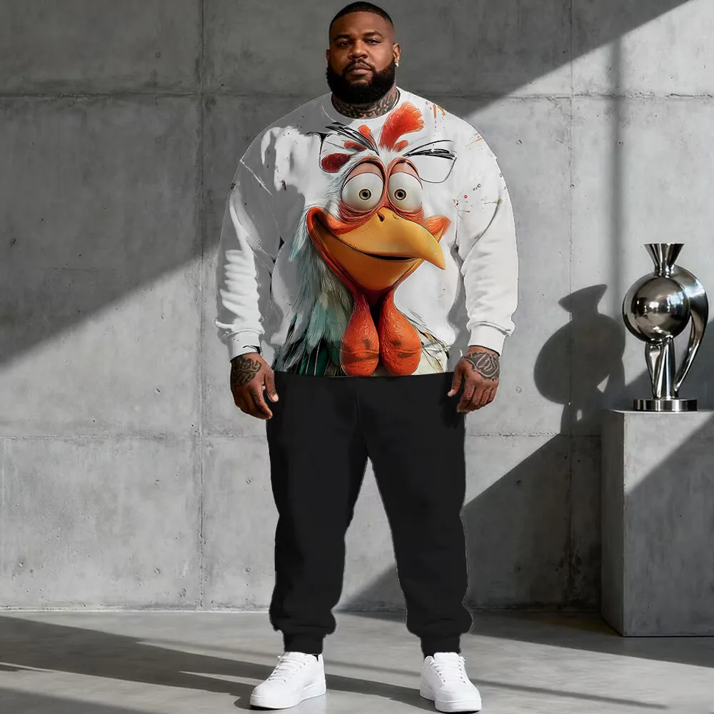 

S-9xl plus size Men's Hoodie Set: Funny Animal Vibes - 2-Piece Playful Trendy, Soft Warm Fabric, Whimsical Critter Prints