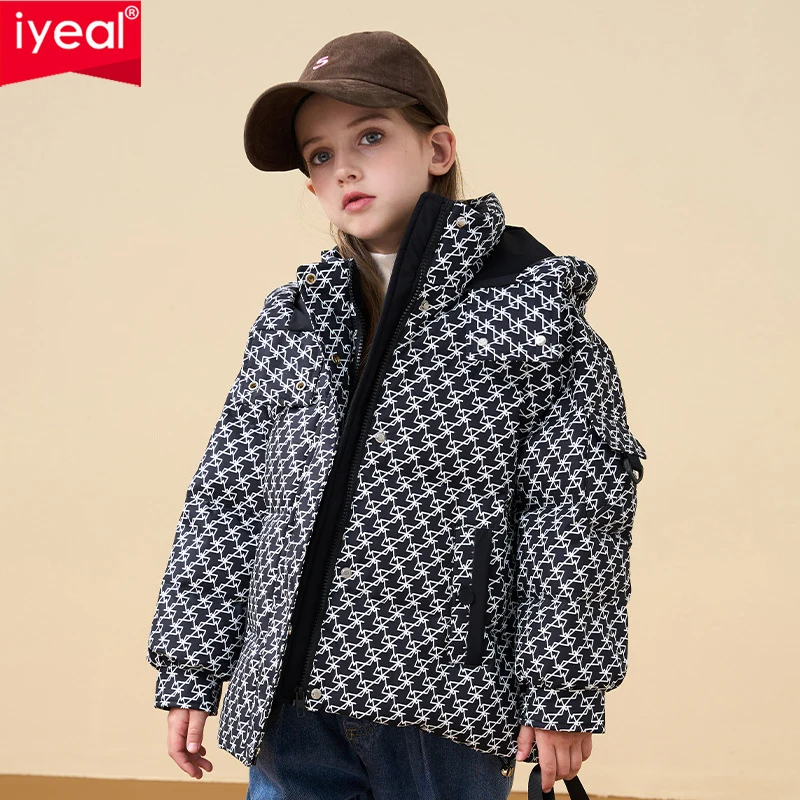 

IYEAL Girls Winter White Duck Down Jacket Children Coat Kids Parka Teenager Thick Hooded Snowsuit Clothes 6 8 9 10 12 Year