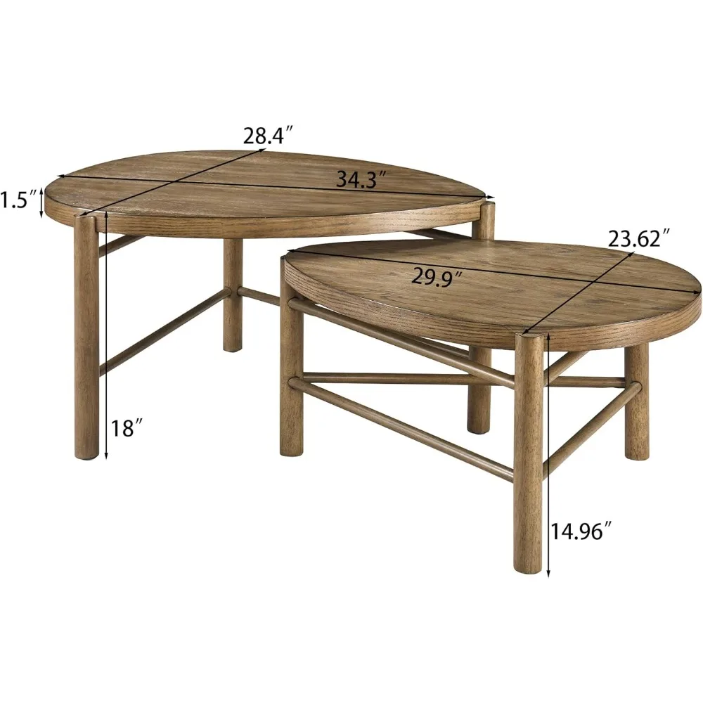 Solid Wood Triangle Nesting Coffee Tables Set of 2 Modern Minimalist Center Table Set for Living Room Antique Brown