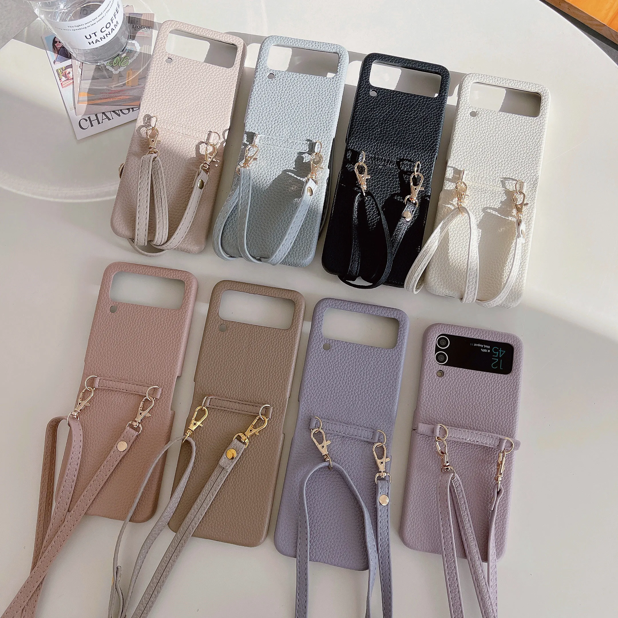 Crossbody PU Leather Phone Case for Samsung Galaxy Z Flip 6 5 4 3 Flip6 Flip5 Flip4 Flip3 5G Protective Shockproof Cover