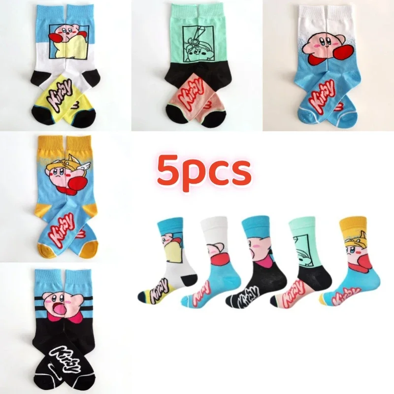 Anime Star Kirby bedruckte Crew-Socken, weiche Baumwollsocken, atmungsaktiv, niedlicher japanischer Stil, Alltags- und Street-Socken, Geschenk für Teenager-Mädchen