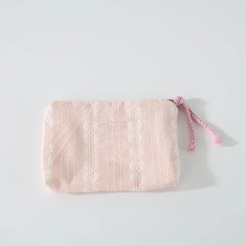 Rosa gestreifte Damen-Make-up-Tasche, niedliche Geldbörse, Mini-Kosmetiktaschen, tragbare Aufbewahrungstasche für Schlüssel, Kopfhörer, Lippenstift, Münzbörse – Detail 2