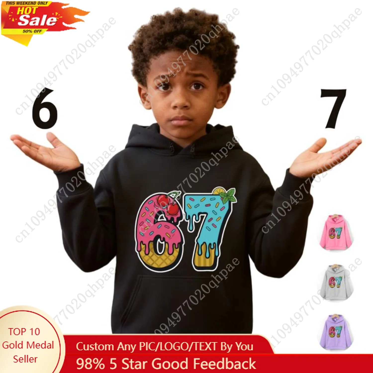 

67 Kid Ice Cream Drip Meme Funny Six Seven Gen Alpha Slang Hoodies 6-7 Boys Girls Winter Hoodies
