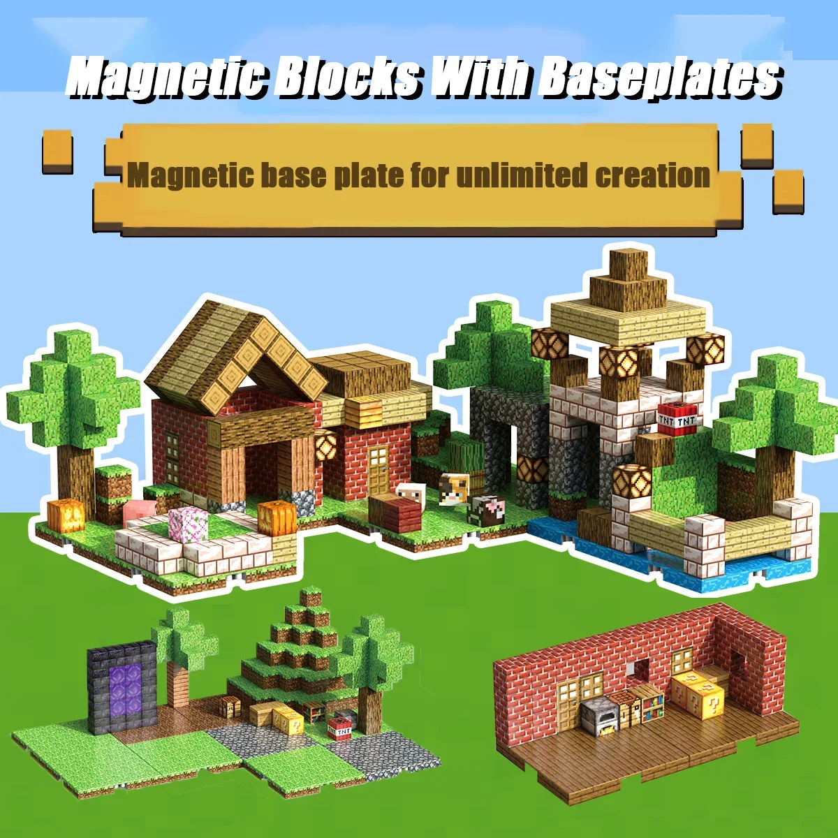 Magnetischer Baustein Mine World Magnet Cube Set für Jungen und Mädchen, hochwertiges DIY-Pixel-Stil-Modell, Grundplatte, STEM-Spielzeug-Grundplatte