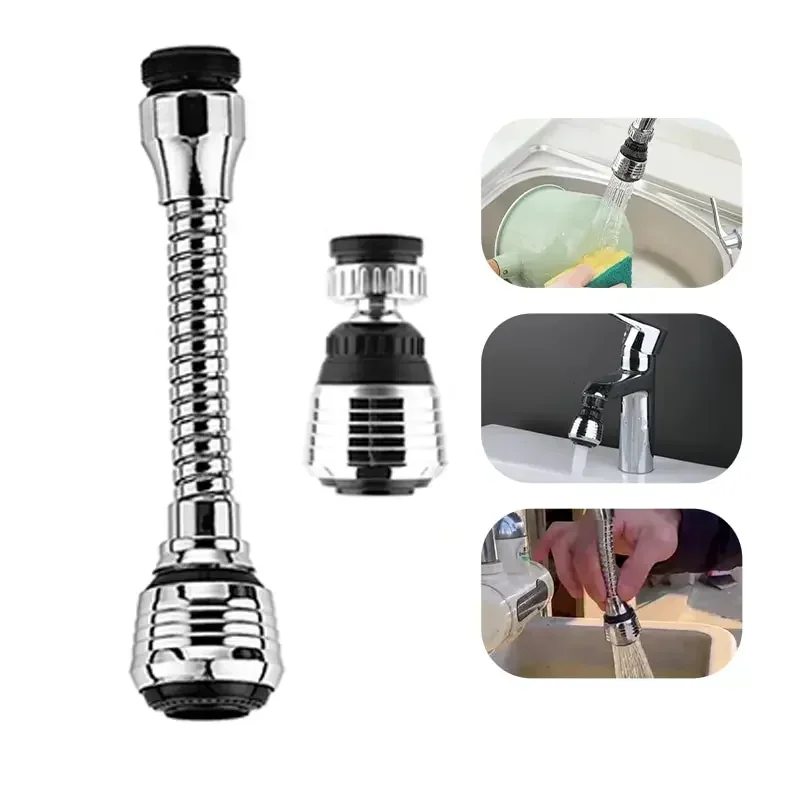 2Pcs Stainless Steel Faucet Sprinkler Water-saving Device Lengthening Rotating Splash Proof Sprinkler Spray Extender Bubbler