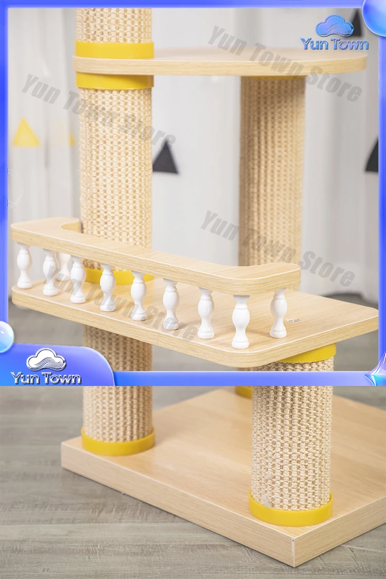 Household Luxury Long Lasting Cork Solid Wood Cat Condo Tree Climbing Table Cat Tower Cat House Scratcher Post