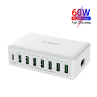 60W 8 Ports USB C Charger Desktop PD 20W Type C Fast Charging Station for iPhone 14 Samsung Xiaomi Huawei Multi USB Charging Hub