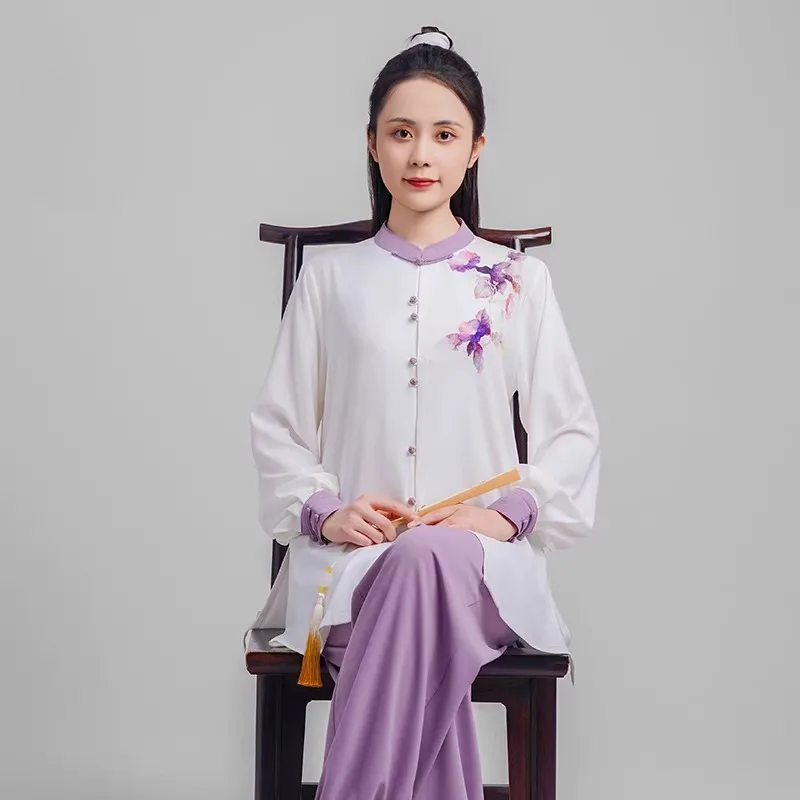 Women's Elegant Martial Arts Clothes Tai Chi Uniform Kung Fu Performance and Competition Costume Traditional Chinese Style White