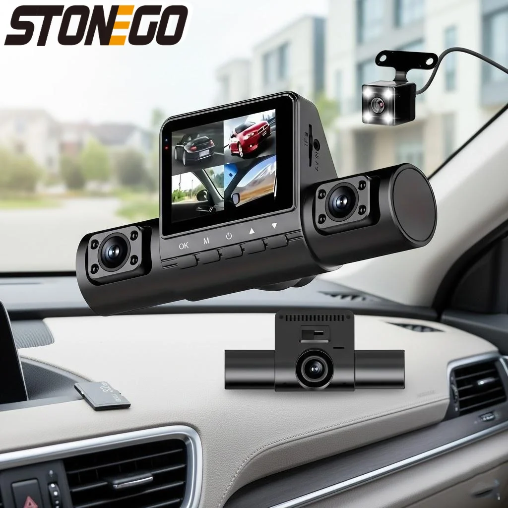 4 Lens Dash Cam 1080P Full HD Wide Angle Car Camera Loop Recording IPS Screen Button Control for Vehicles