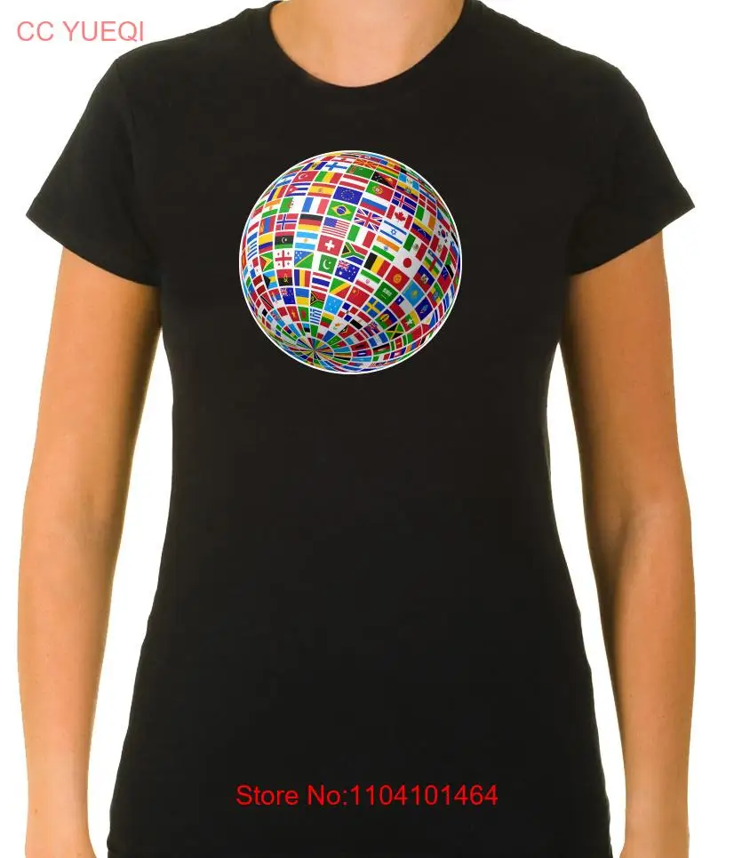 World flags and globe 3/4 Short Sleeve T Shirt Woman G081