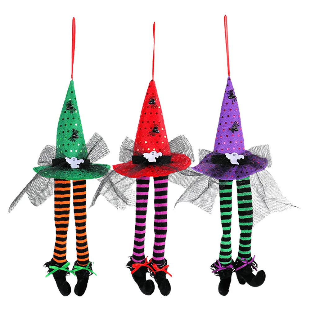 

3Pcs Halloween Witch Hat Long Legs Hanging Decoration Outdoor Front Door Ornament Stuffed Boots Witch Legs Halloween Decorations