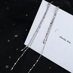 Minimalist 925 Sterling Silver Long Chain Tassel Asymmetric Earrings Trendy Zirconia Rhinestone Women Jewelry