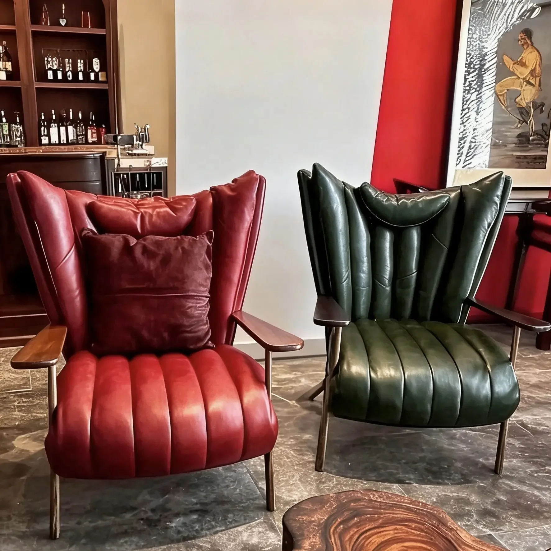 Oil wax leather single sofa living room leisure chair designer retro light luxury godfather chair