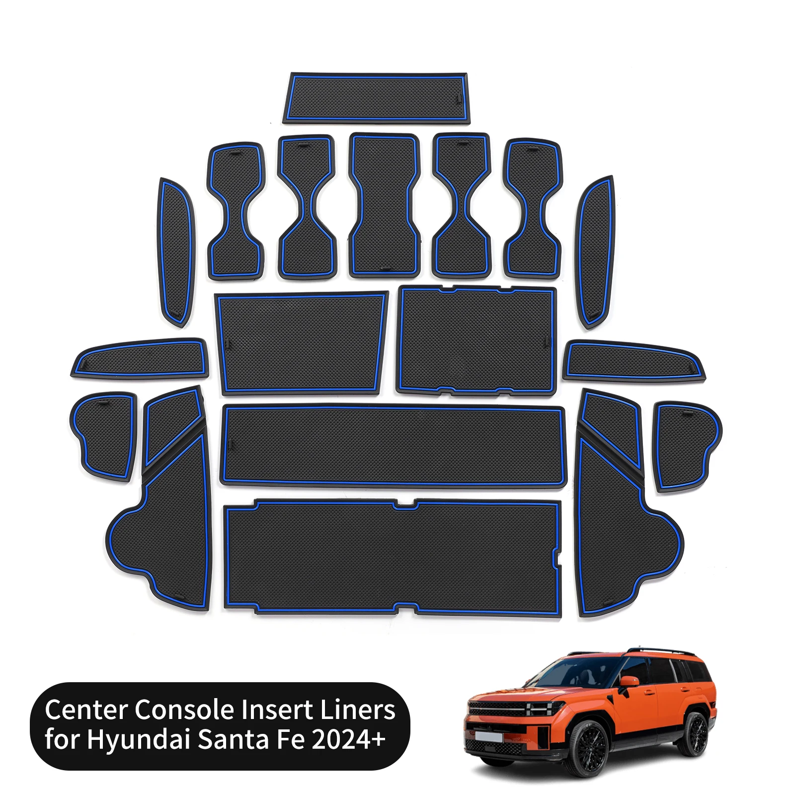LUCKEASY for Hyundai Santa Fe 2024 2025 2026 Car Gate Slot Mat Anti-Slip Door Groove Cup Pad Rubber Interior Accessories