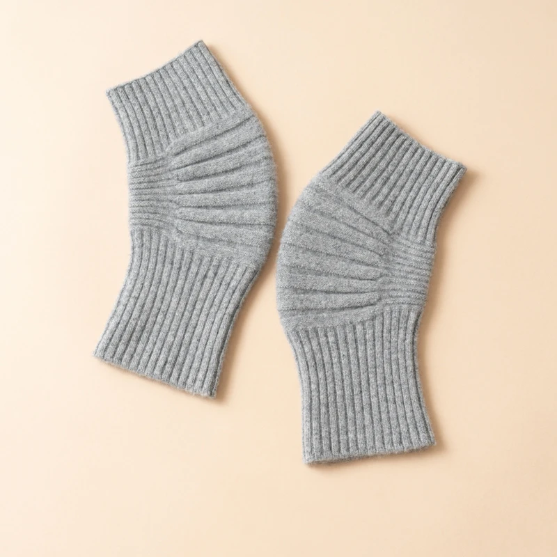 Joelheiras femininas de malha de caxemira pura 100% para calor e conforto, novas joelheiras curtas de inverno para mulheres, cor sólida