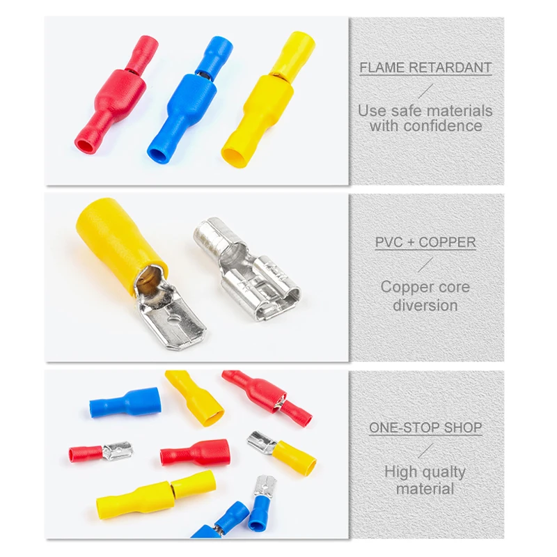 50PCS(25 Set) FDD/MDD 6.3mm Terminal  Female+Male Spade Insulated Electrical Crimp Terminal Connectors Wiring Cable Plug