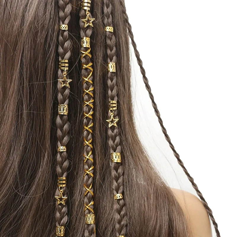 B3 36Pcs Hollow Out Hair Ring DIY Hair Style Hair Accessories Loc Hair Jewelry For Braids Dread Locks Hair Braiding Metal Cuffs