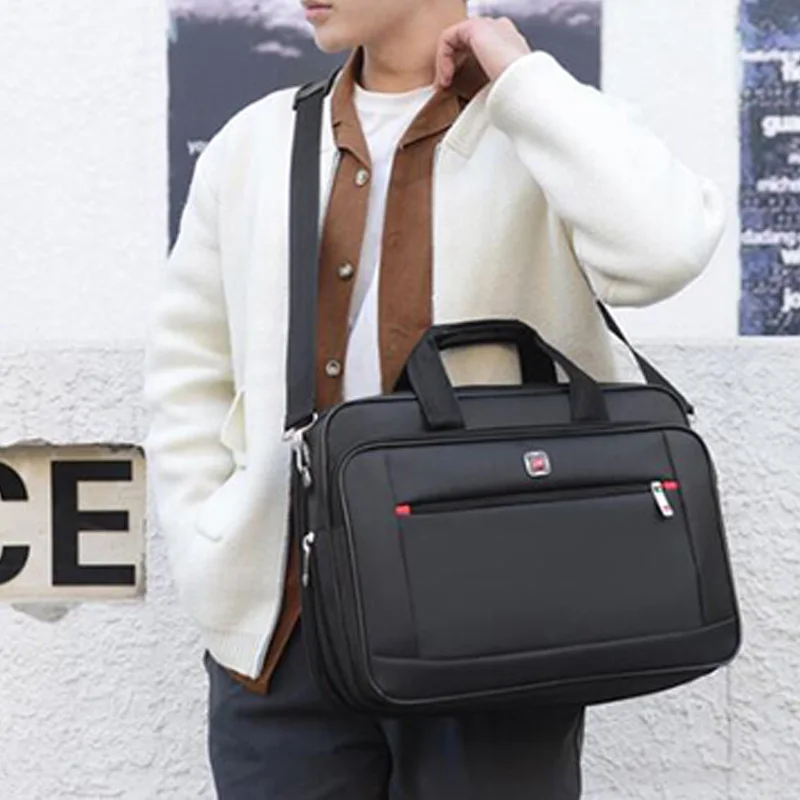 Men\'s Crossbody Bag Oxford Cloth Breathable Waterproof Large Capacity Laptop Bag Simple Horizontal Square Business Backpack