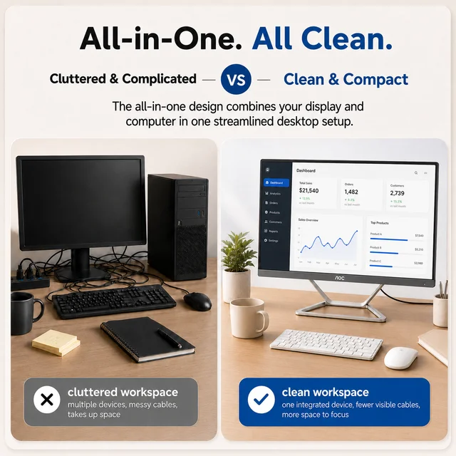 AOC 23.8 Inch All In One PC Desktop Computer, AMD Ryzen 5 3500U Processor, 16GB DDR4 RAM, 512GB SSD, Radeon Vega 8 Graphics, FHD 60Hz Display, Dual Speakers, WiFi, Wireless Keyboard And Mouse Included, Home Office Computer 2 AOC 23.8" All-in-One Desktop PC – AMD Ryzen 5 3500U, 16GB DDR4, 512GB SSD – view 2