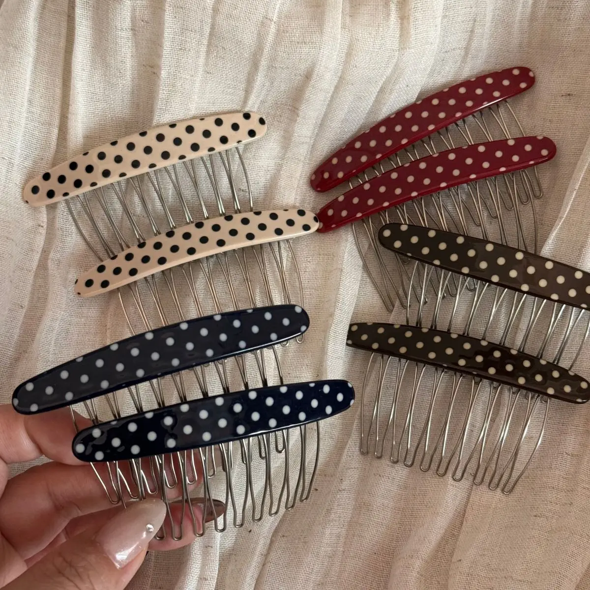 Polka Dot Oval Bangs Hair Com Broken Hair Finishing Artifact Acetic Acid Female Insert Comb Back Head Hairpin Accessories New