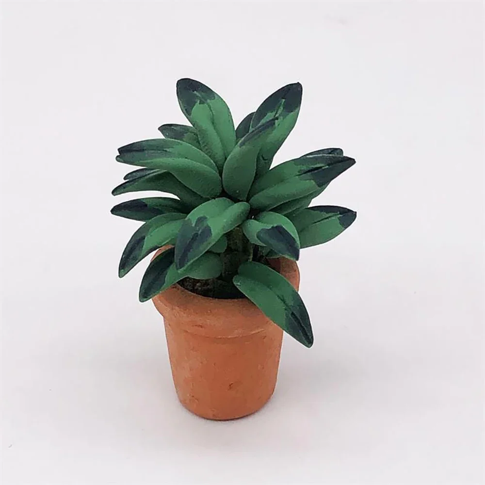 1/12 Dollhouse Miniature Accessories Mini Green Leaf Potted Plant Flower Model for Doll House Decoration ob11