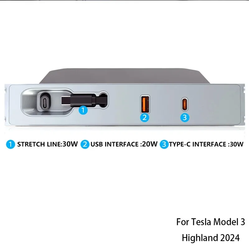 Expansion Dock Central Control Smart Sensor 4 Ports USB Type C 80W For Tesla Model 3 Highland Accessories Extender Fast Charger