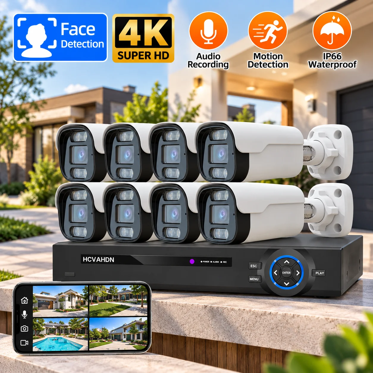 4K 8CH POE NVR Kit Metal Outdoor CCTV Camera Security System Waterproof 8MP IP Bullet Cameras Video Surveillance Set