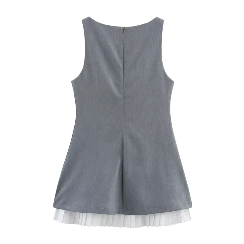 KEYANKETIAN Summer New Women's Tiered Pleated Patchwork Sleeveless Mini Dress Office Lady Back Zipper Slim Fashion Dresses