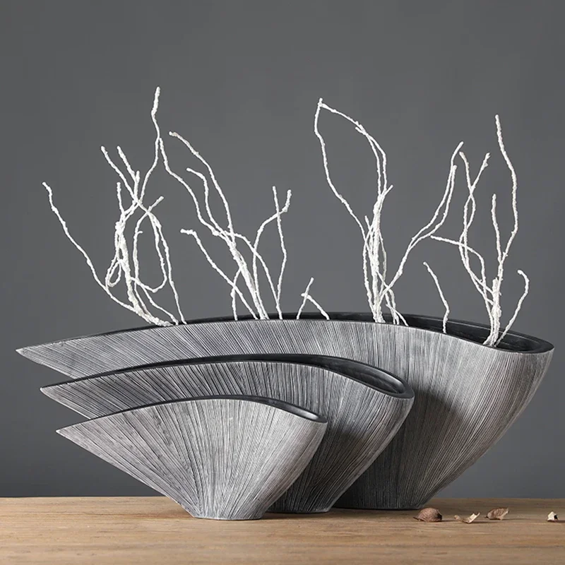 Nordic Modern Vase Large Fan-Shaped Flower Vase Creative Flowerpot Plant Crafts Home Interior Table Decoration and Accessories