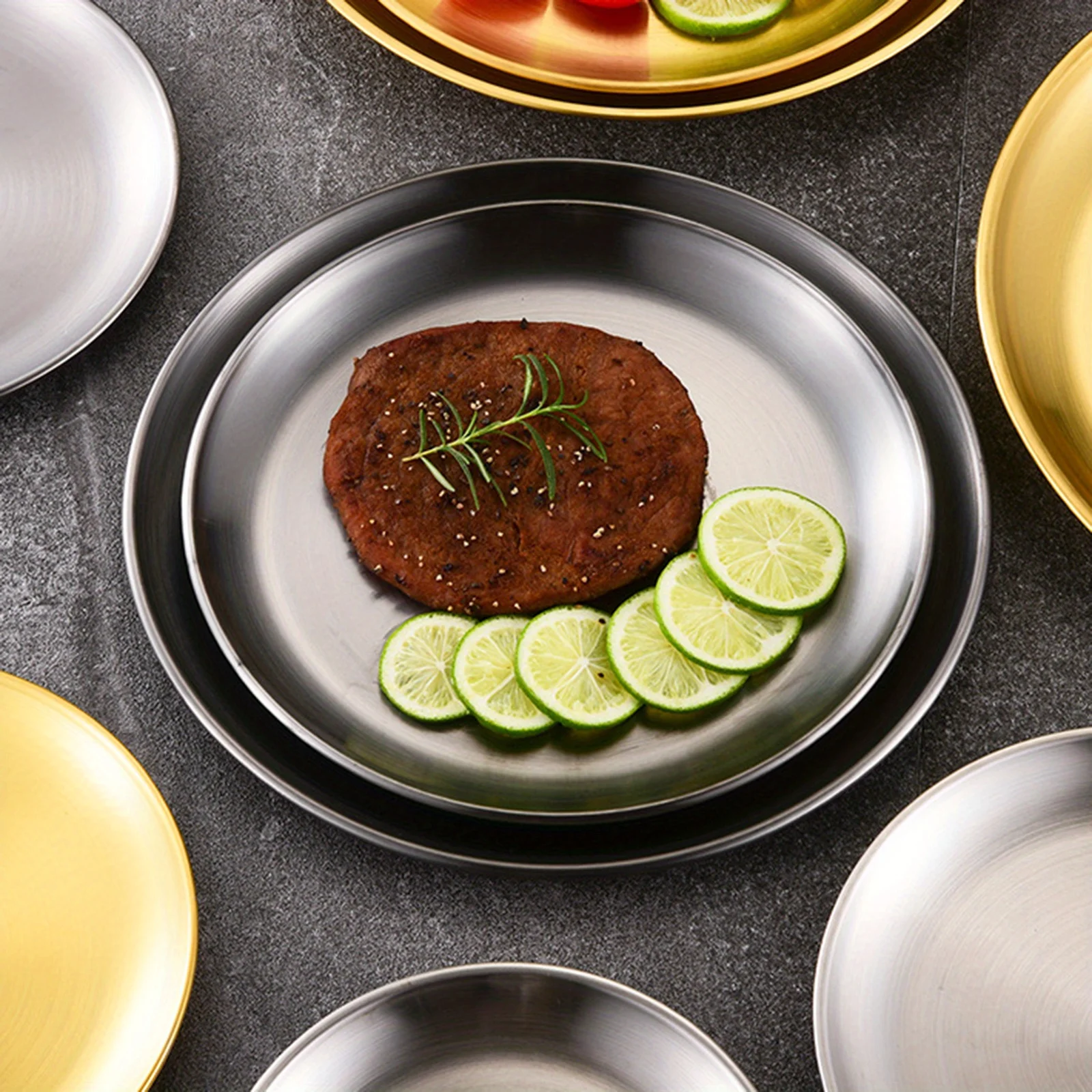 8Pcs Metal Dining Dish Stainless Steel Round Plate Shallow Tray 20/23/26cm BBQ Picnic Camping Food Container Tableware Set view 6